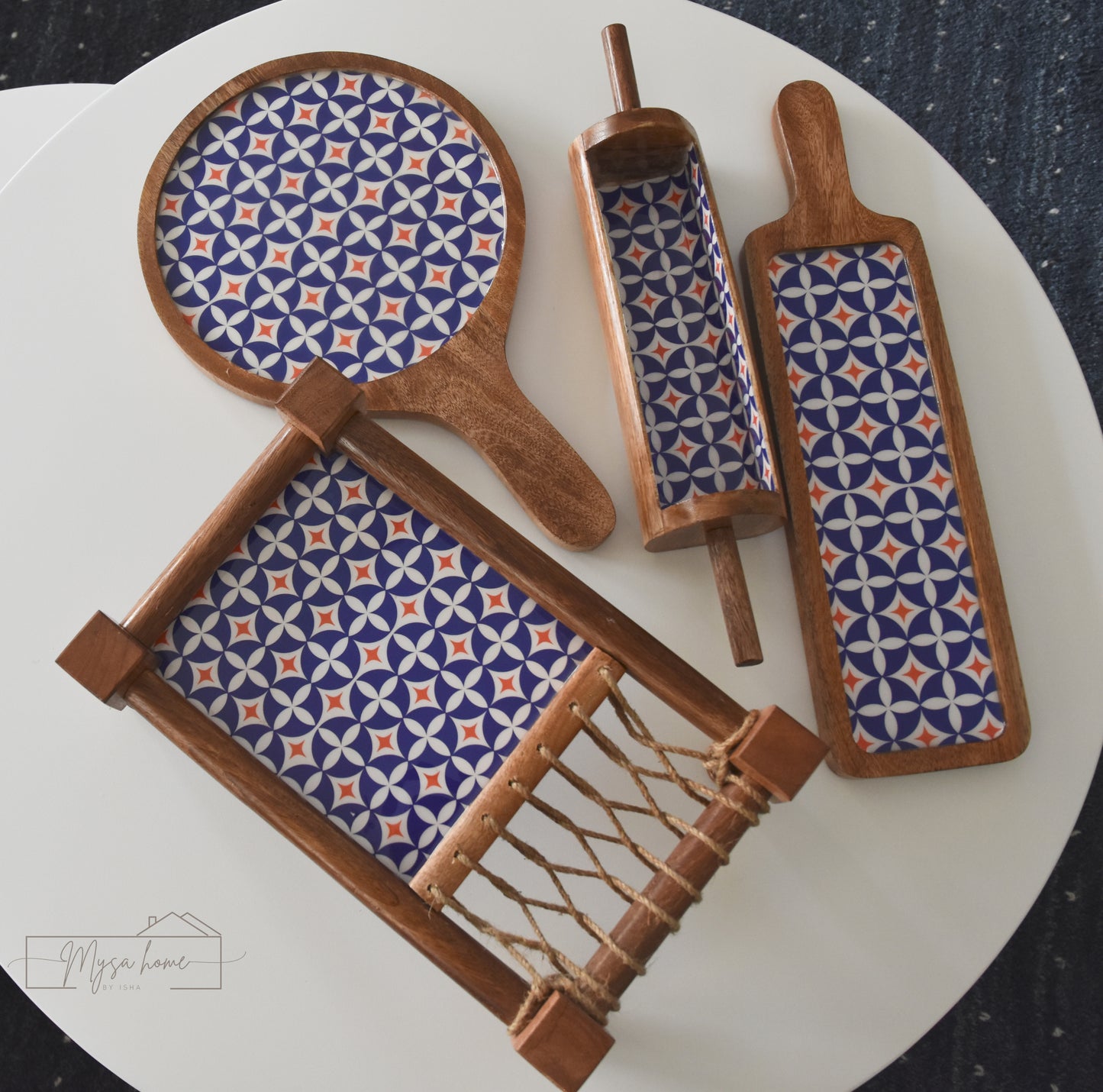 Roll Pin/ Belan Platter - Blue Mosaic