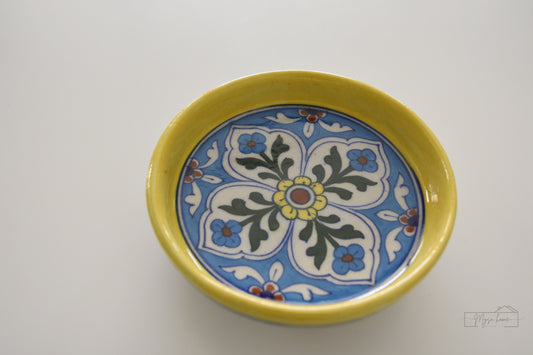 Blue Pottery Tray Round 6" - Yellow