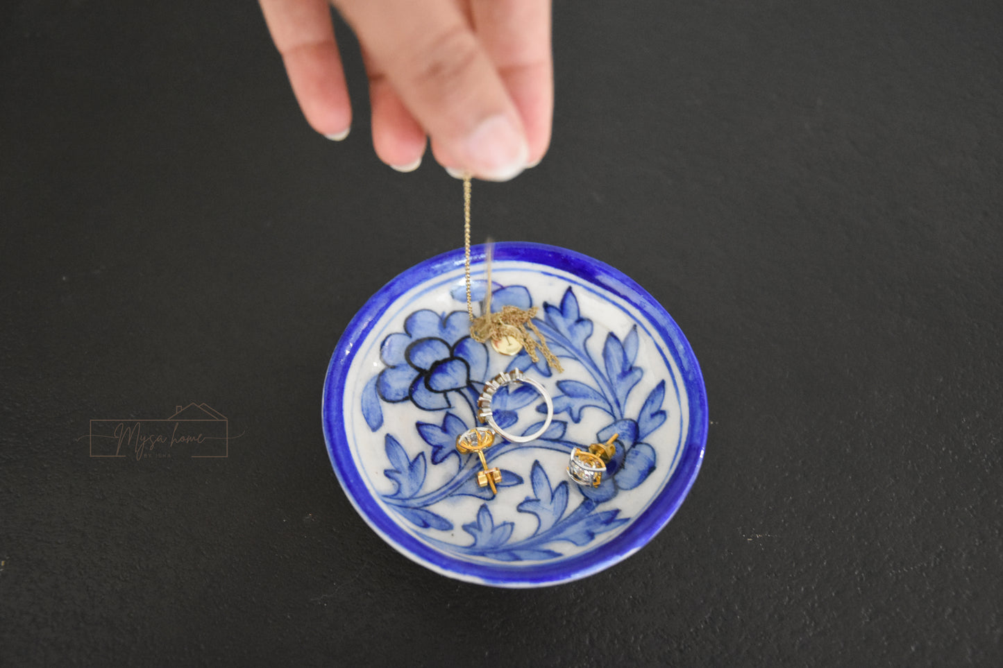 Blue Pottery Trinket Bowl 4.2”
