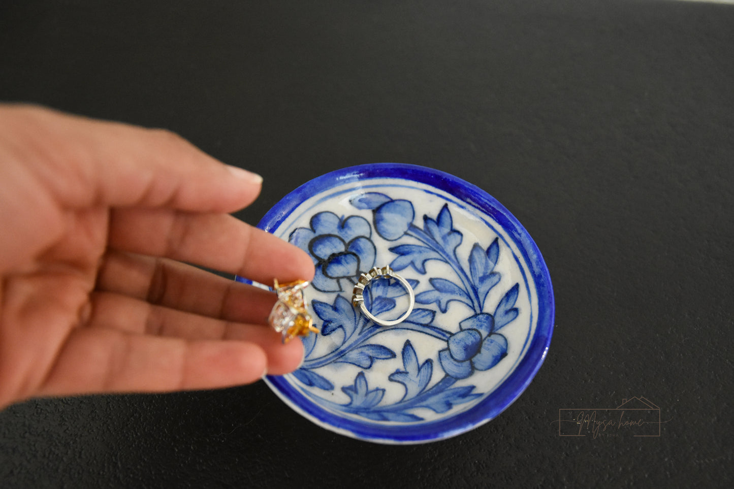 Blue Pottery Trinket Bowl 4.2”