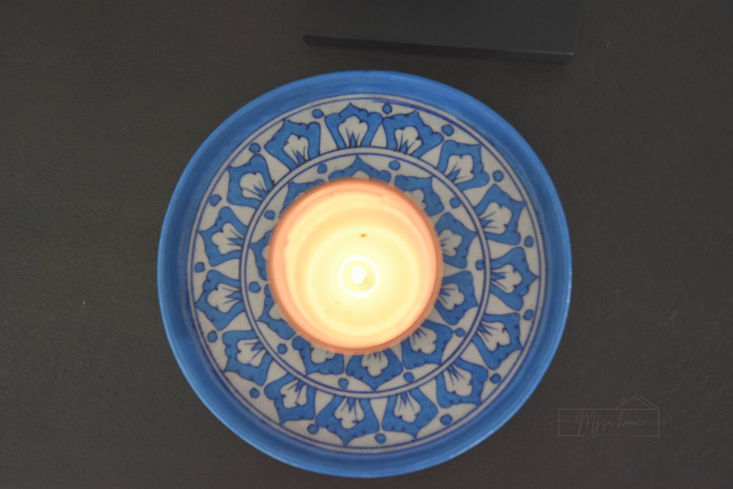 Blue Pottery Tray Round 8.5" - blue