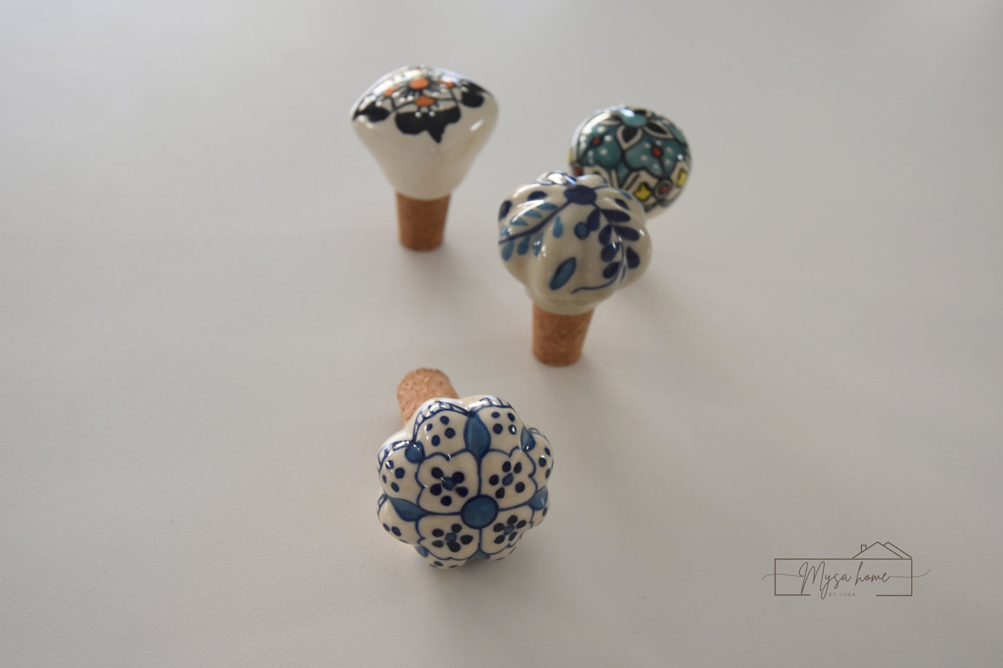 Blue Pottery - Square Flower Bottle Stopper