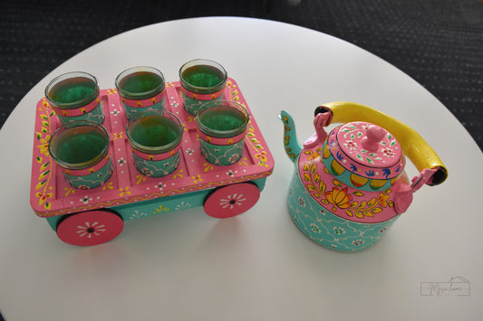 Cart with Glasses- Pink Patola Hand Painted
