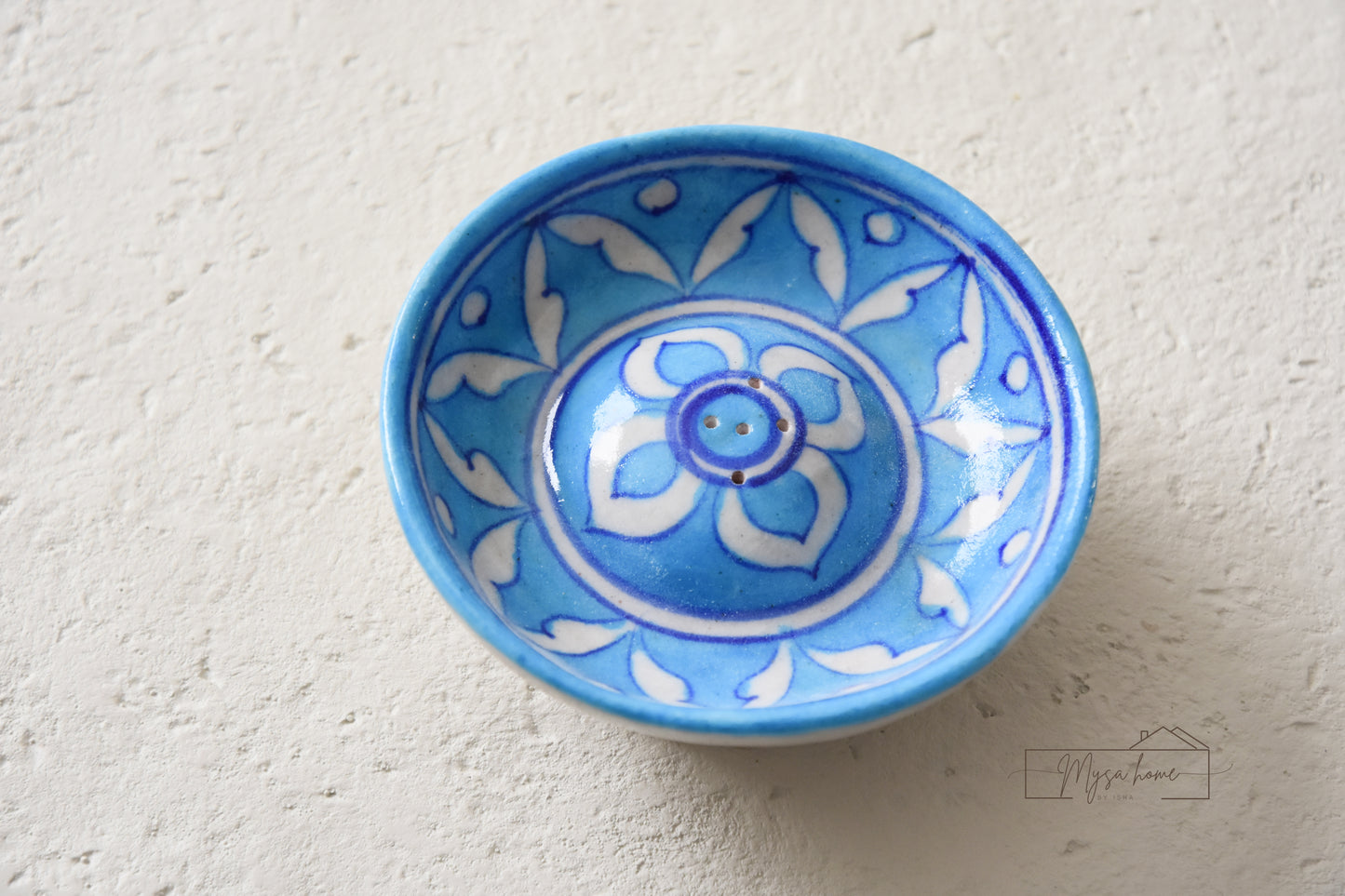 Blue Pottery Incense Holder Round - Light Blue