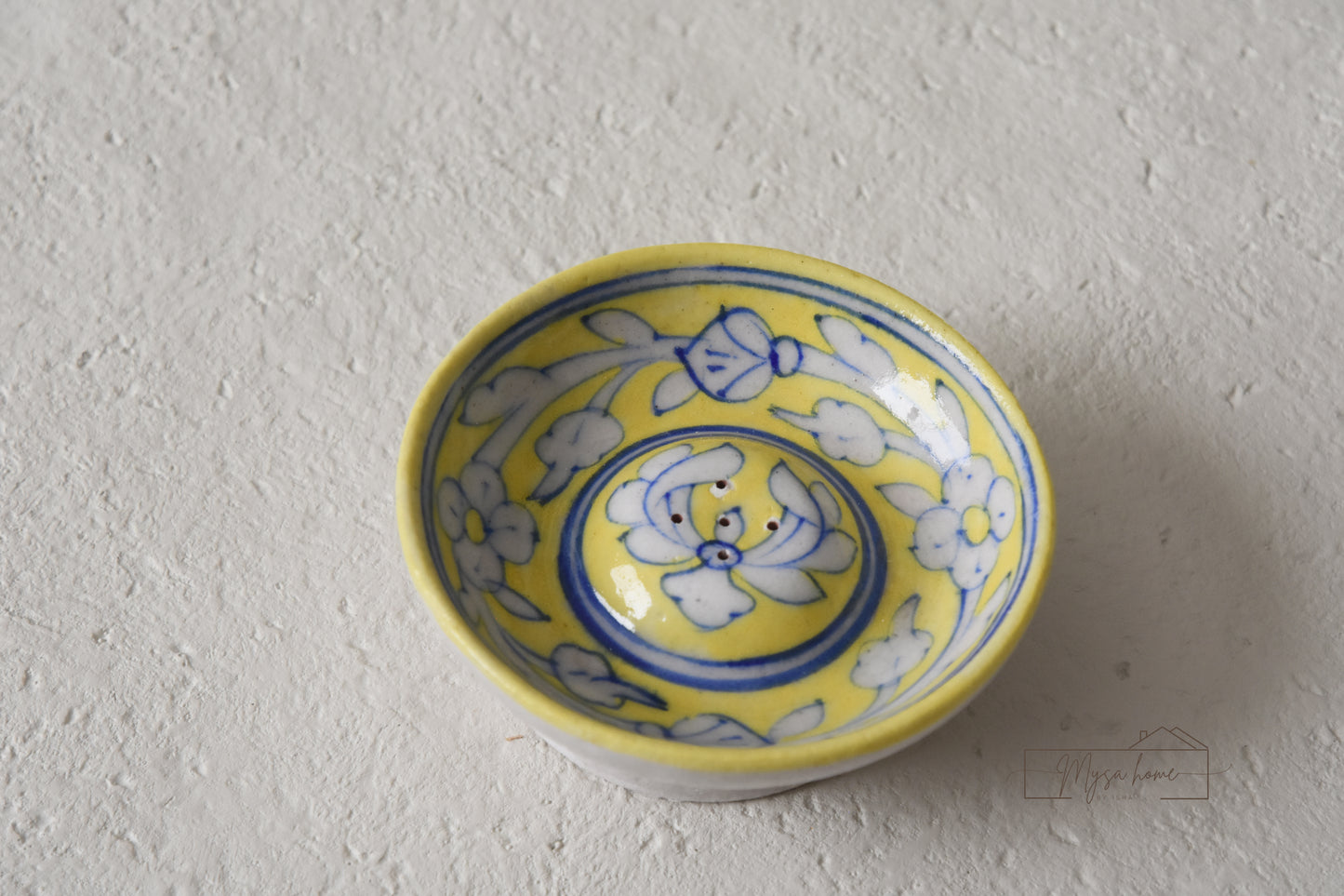 Blue Pottery Incense Holder Round -Yellow