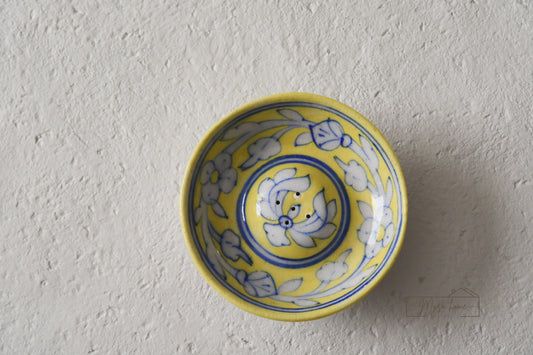 Blue Pottery Incense Holder Round -Yellow