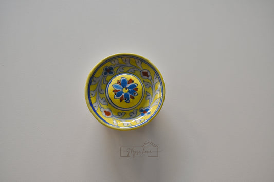 Blue Pottery Incense Holder Round -Yellow